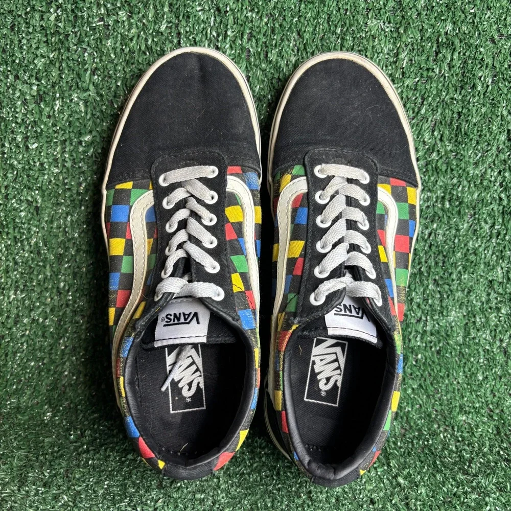Vans Old Skool Rainbow Checkerboard Skater Sneaker Shoes Black‎ Womens 6 (4.5Y)